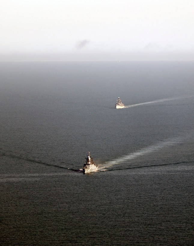 Handout photo dated 01/03/25 issued by Royal Navy of Royal Navy frigate HMS Somerset (rear) follows Russian corvette Boikiy during a 3-day operation monitoring the progress of a Russian task group. Boikiy escorted merchant vessel Baltic Leader on its voyage from Syria. Issue date: Wednesday March 5, 2025. PA Photo. See PA story DEFENCE Russia. Photo credit should read: Royal Navy/PA Wire NOTE TO EDITORS: This handout photo may only be used for editorial reporting purposes for the contemporaneous illustration of events, things or the people in the image or facts mentioned in the caption. Reuse of the picture may require further permission from the copyright holder.