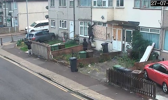 Screen grab taken from undated handout CCTV footage issued by by the Metropolitan Police of a firework being put through the window of Robert Price's home in Dagenham, east London. Nathan Otitodilchukwu, 18 has been jailed for six years and a 16-year-old boy who cannot be named, has been jailed for two years and eight months at the Old Bailey on Monday for manslaughter of Robert Price. Picture date: Tuesday June 3, 2025. PA Photo. See PA story COURTS Firework. Photo credit should read: Metropolitan Police/PA Wire